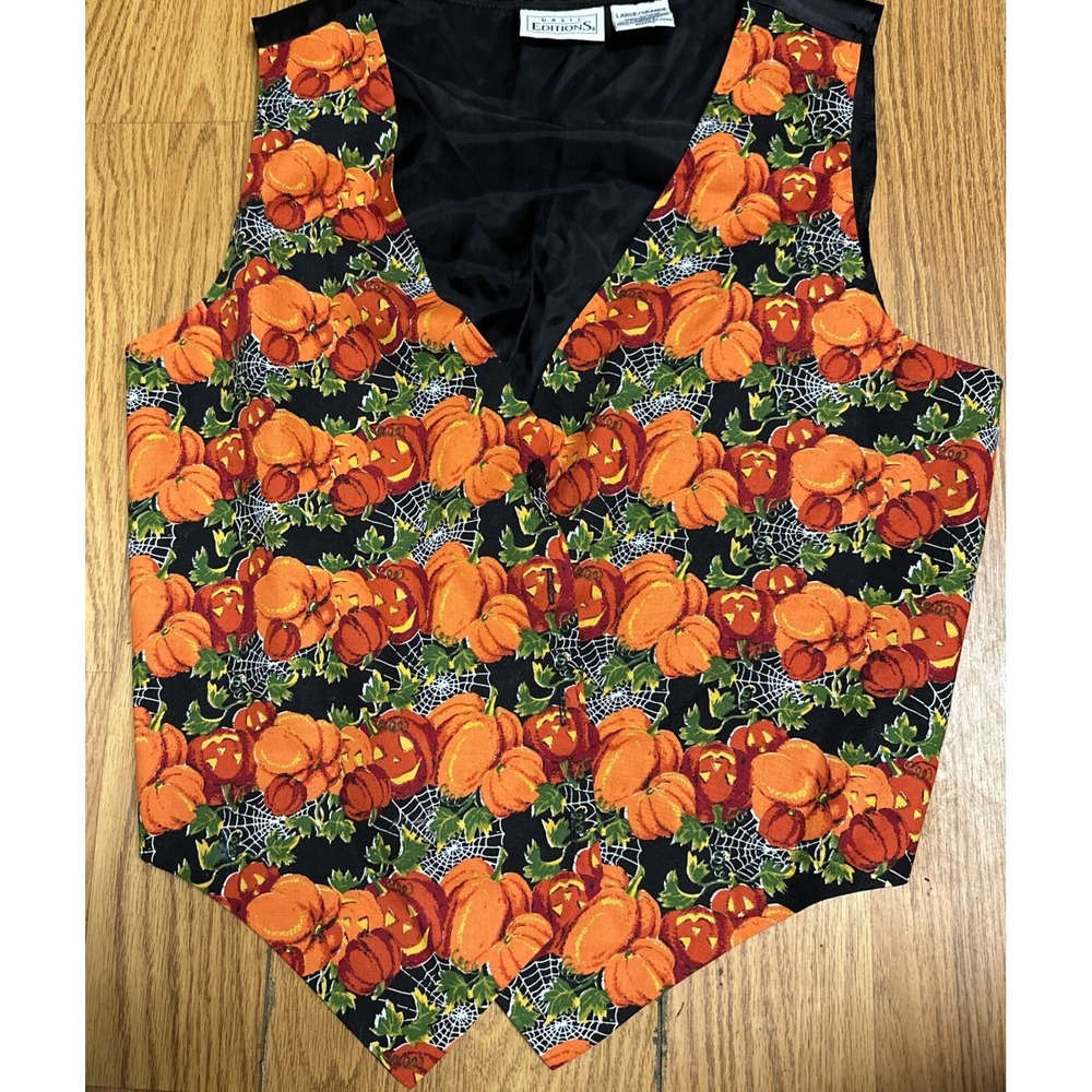 90s Vtg basic edition streetwear size L Halloween pumpkin vest W Bow